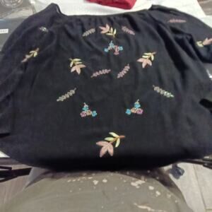 AKC Black Shear Blouse Embroidered Floral Long Bell Sleeve Women's 2X Whimsigoth